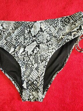 L Women's Snake Print Bikini Bottom Black White Bathing Suit Swimwear Beach SEXY